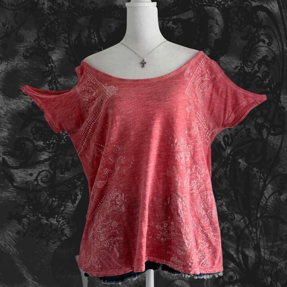 embellished dusty pink open cut shoulders fairy boho baroque core top